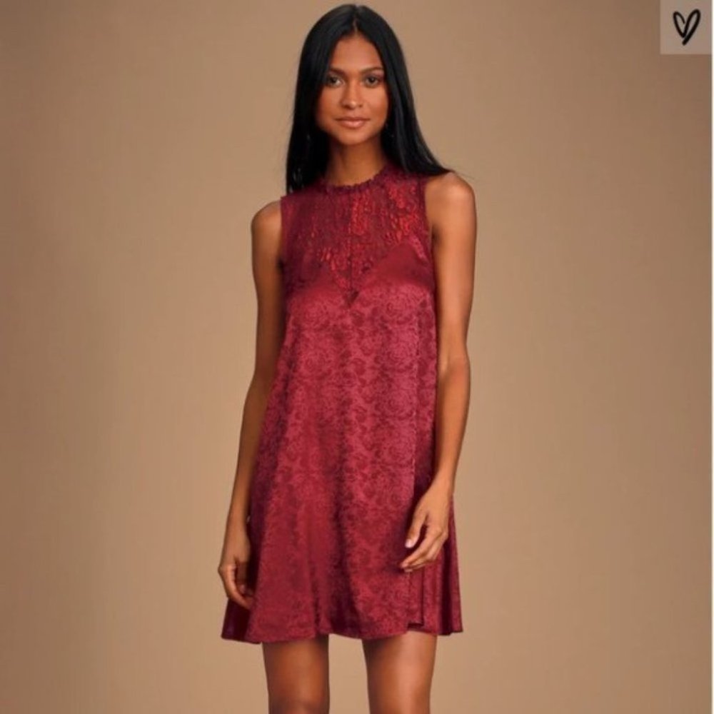 NWT Lulus Evidently in Love Wine Embossed Dress